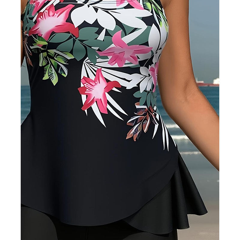 Damen Tankini-Set mit fließendem Oberteil und kurzen Shorts R&B