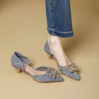 Damen elegante spitze Slingback-Pumps mit funkelndem Schmuckdetail