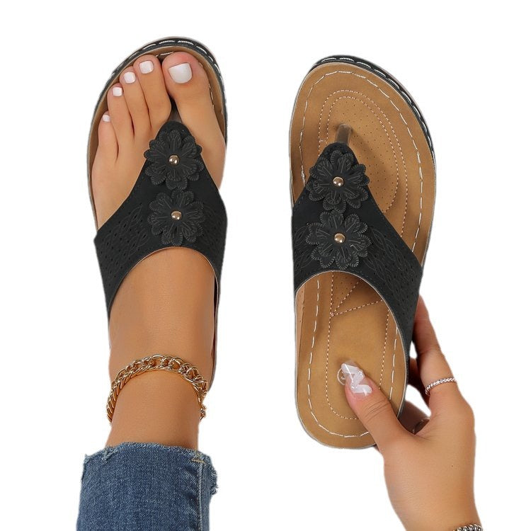Damen Zehentrenner-Sandalen mit floralem Design und anatomischem Fußbett R&B