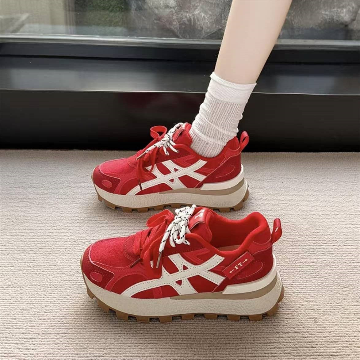 Damen Sportliche Chunky Sneakers mit rutschfester Sohle und atmungsaktiver Obermaterialstruktur R&B