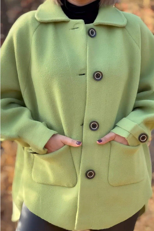 Damen modische und warme Wollejacke mit praktischen Taschen R&B