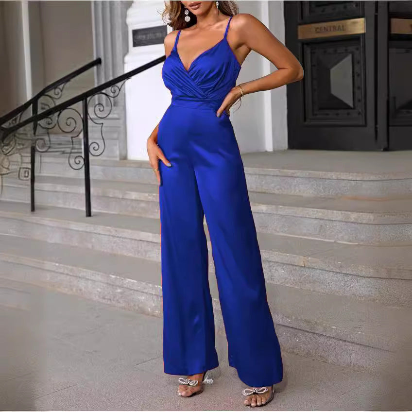 Damen eleganter Jumpsuit mit schmalen Trägern und einem fließenden Schnitt R&B