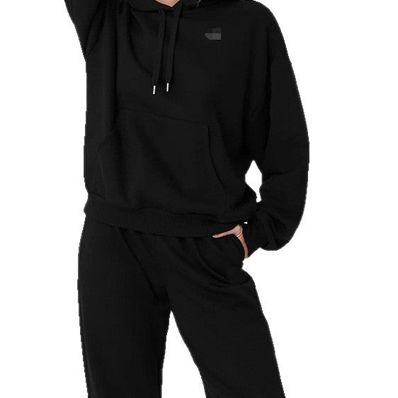 Damen Sportliches Fleece-Loungewear-Set mit Kapuze und elastischen Bündchen R&B