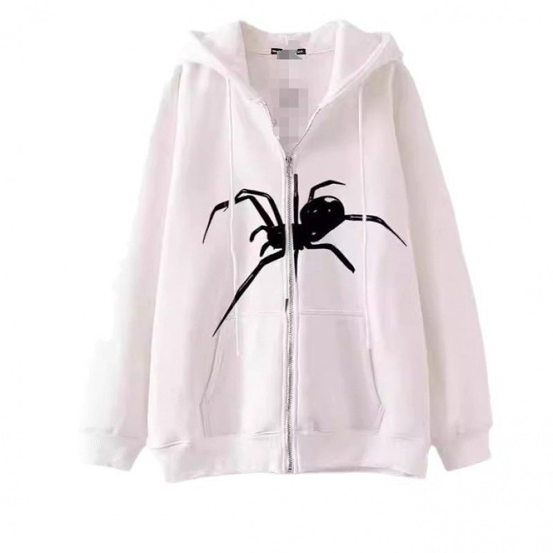 Damen Kapuzenjacke mit kreativem Spinnenmotiv und praktischem Reißverschluss R&B
