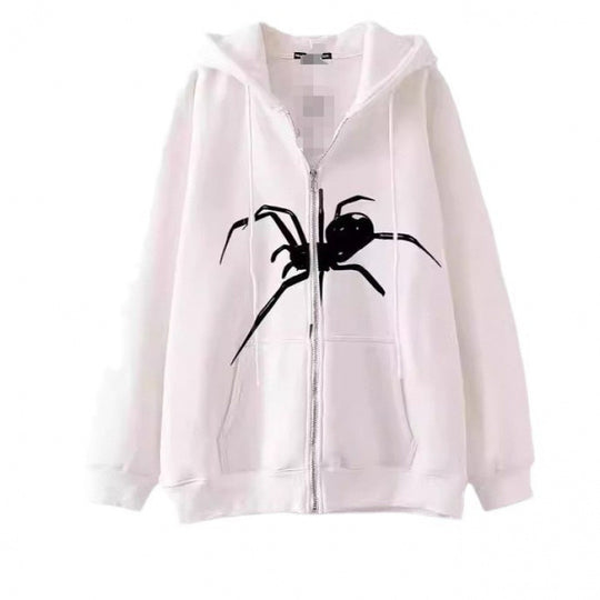Damen Kapuzenjacke mit kreativem Spinnenmotiv und praktischem Reißverschluss R&B