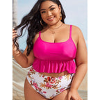 Damen Bikini-Set mit voluminösem Rüschendesign und floralem High-Waist-Slip R&B
