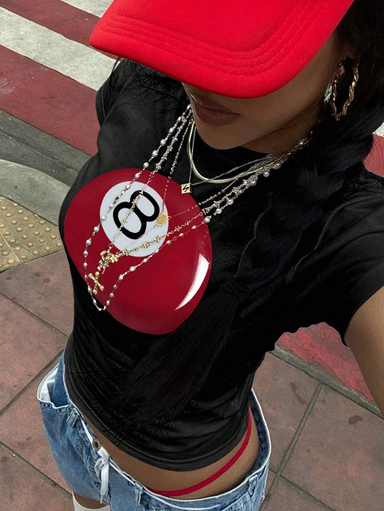 Damen Crop-T-Shirt mit kreativem Telefon-Design R&B