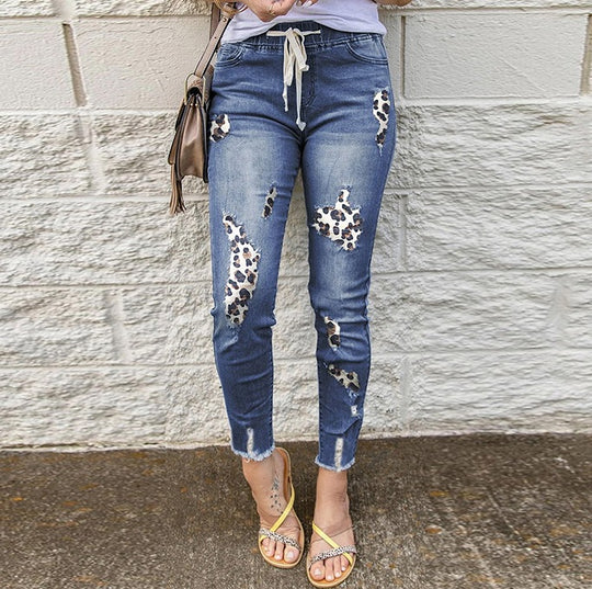 Damen Jeans im modernen Animal-Print mit trendigen Destroyed-Details R&B