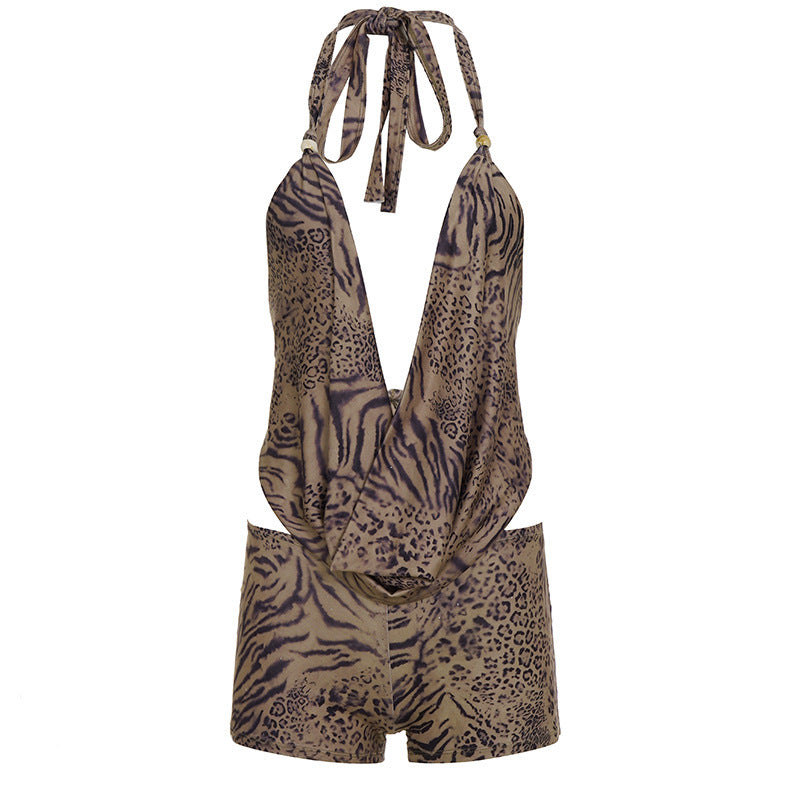 Damen Hochgeschlossenen Badeanzug mit modischem Animal-Print R&B