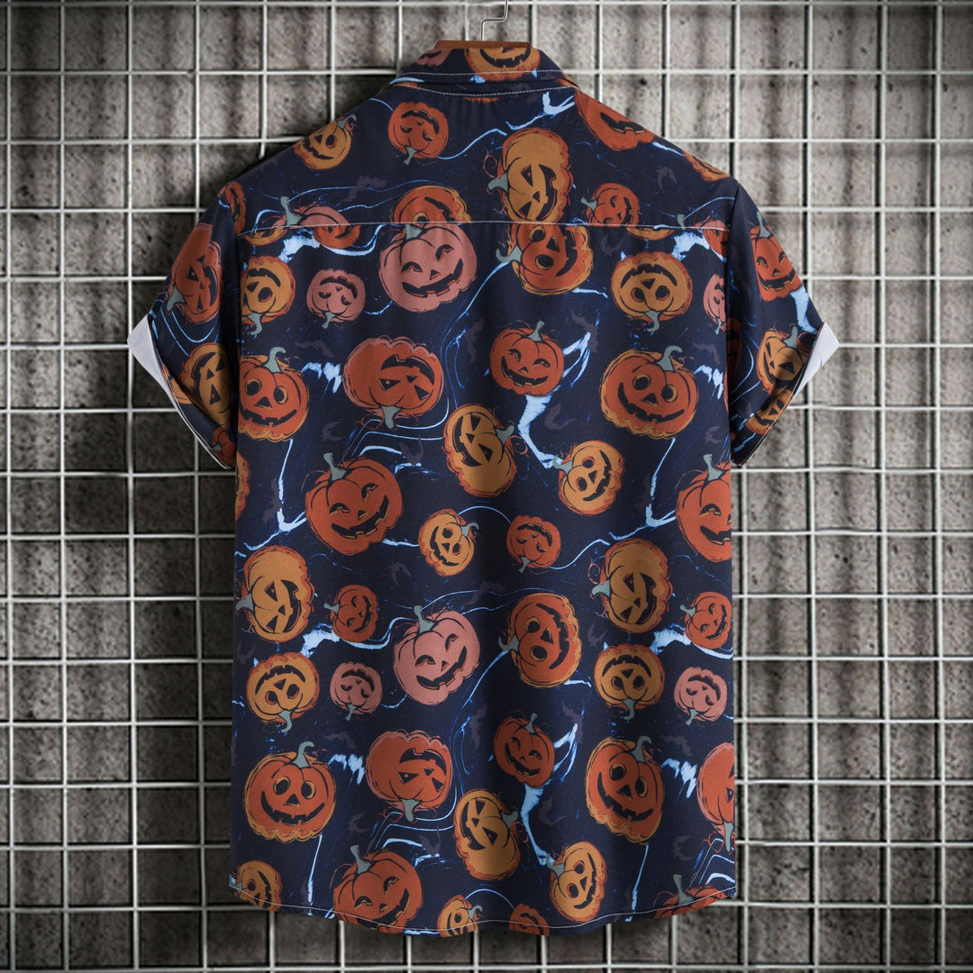 Herren Kurzarmhemd mit fröhlichem Halloween-Motiv R&B