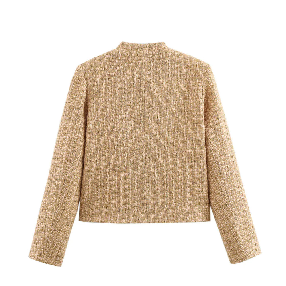 Damen elegante Blazerjacke im klassischen Tweed-Stil mit Knopfdetails R&B