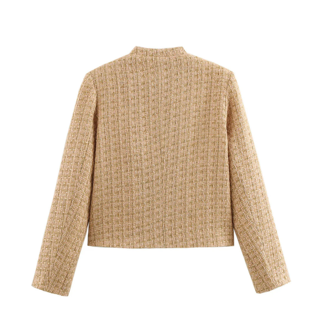 Damen elegante Blazerjacke im klassischen Tweed-Stil mit Knopfdetails R&B