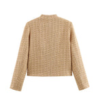 Damen elegante Blazerjacke im klassischen Tweed-Stil mit Knopfdetails R&B