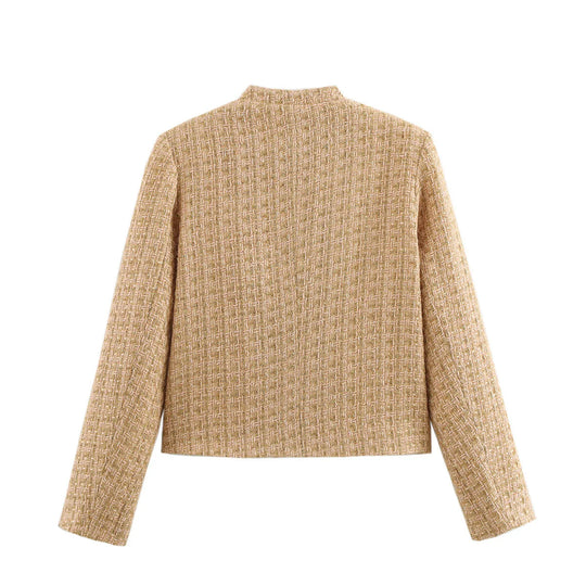 Damen elegante Blazerjacke im klassischen Tweed-Stil mit Knopfdetails R&B