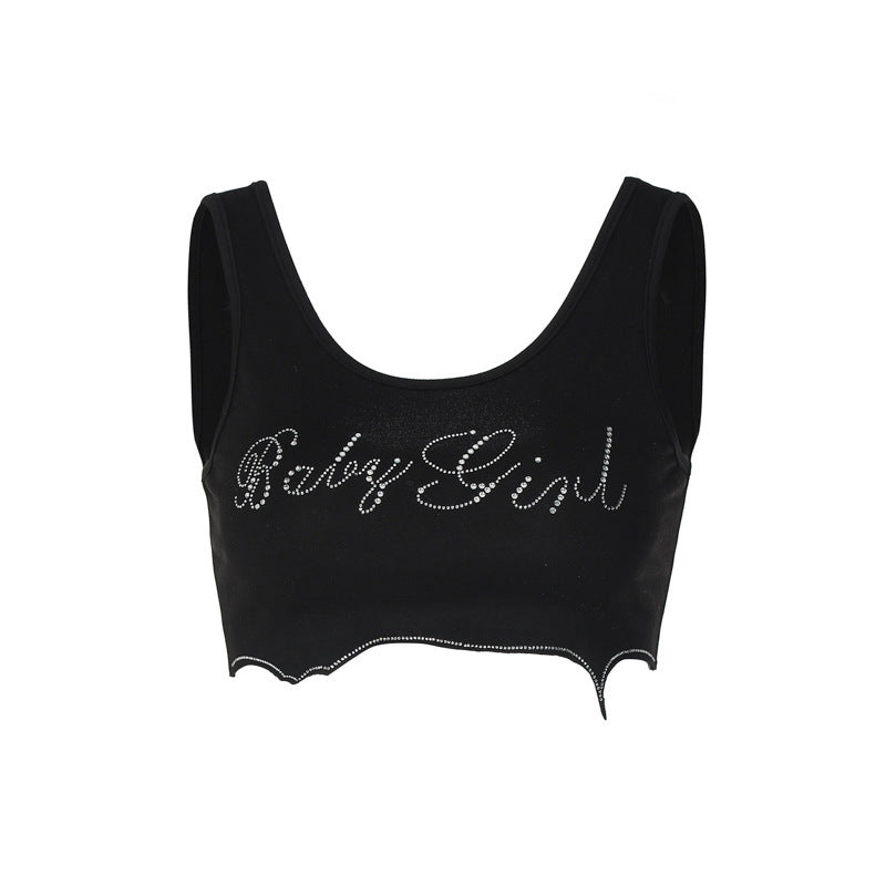 Damen Crop-Top mit glitzerndem Schriftzug und trendy Schnitt R&B