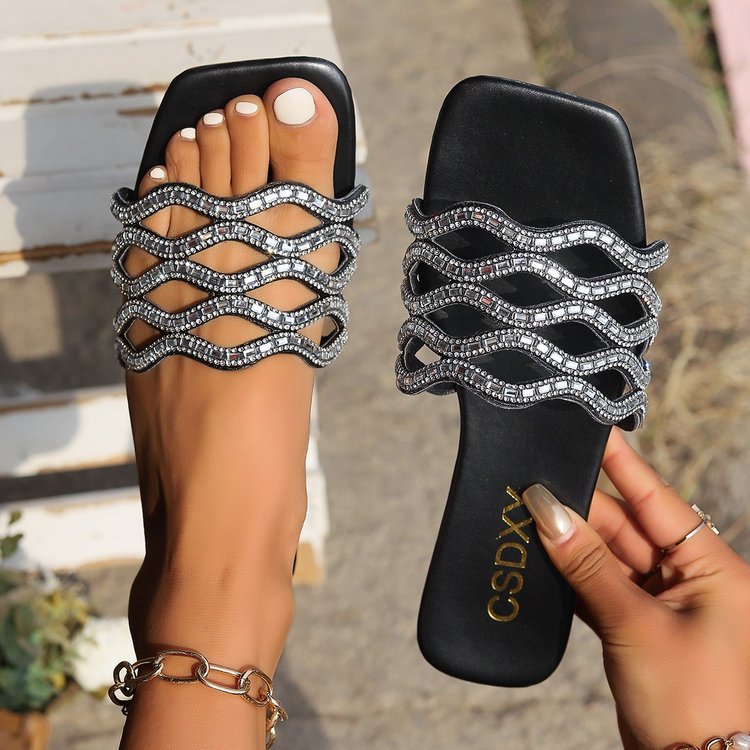 Damen Badeschuhe mit funkelnden Zierriemen R&B