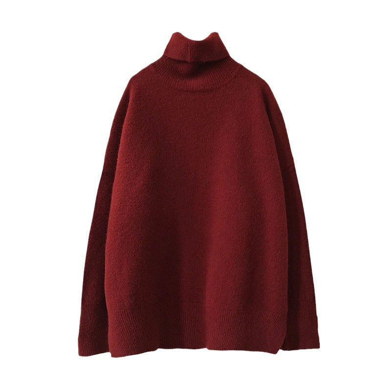 Damen Oversized Pullover mit hohem Kragen und Puffärmeln R&B