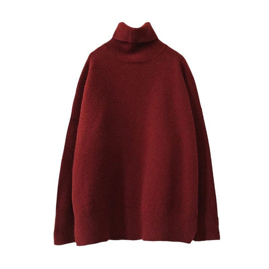 Damen Oversized Pullover mit hohem Kragen und Puffärmeln R&B