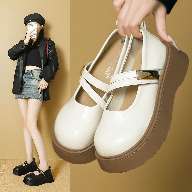 Damen komfortable Plateau-Mary Jane Schuhe mit modischen Riemchen R&B