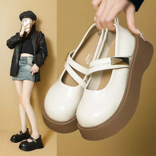 Damen komfortable Plateau-Mary Jane Schuhe mit modischen Riemchen R&B