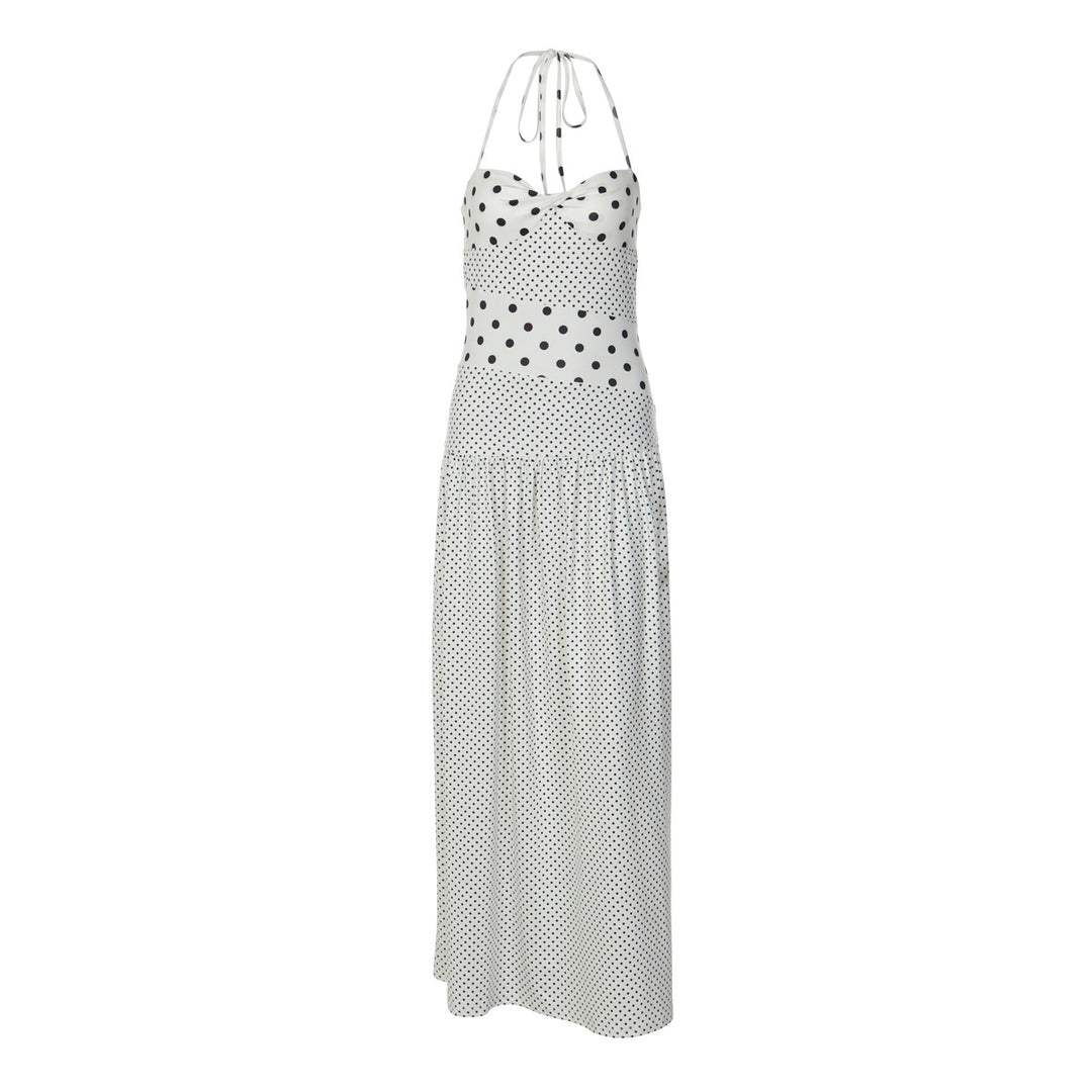 Damen Maxikleid mit verspielten Polka-Dots und schickem Halterdesign R&B