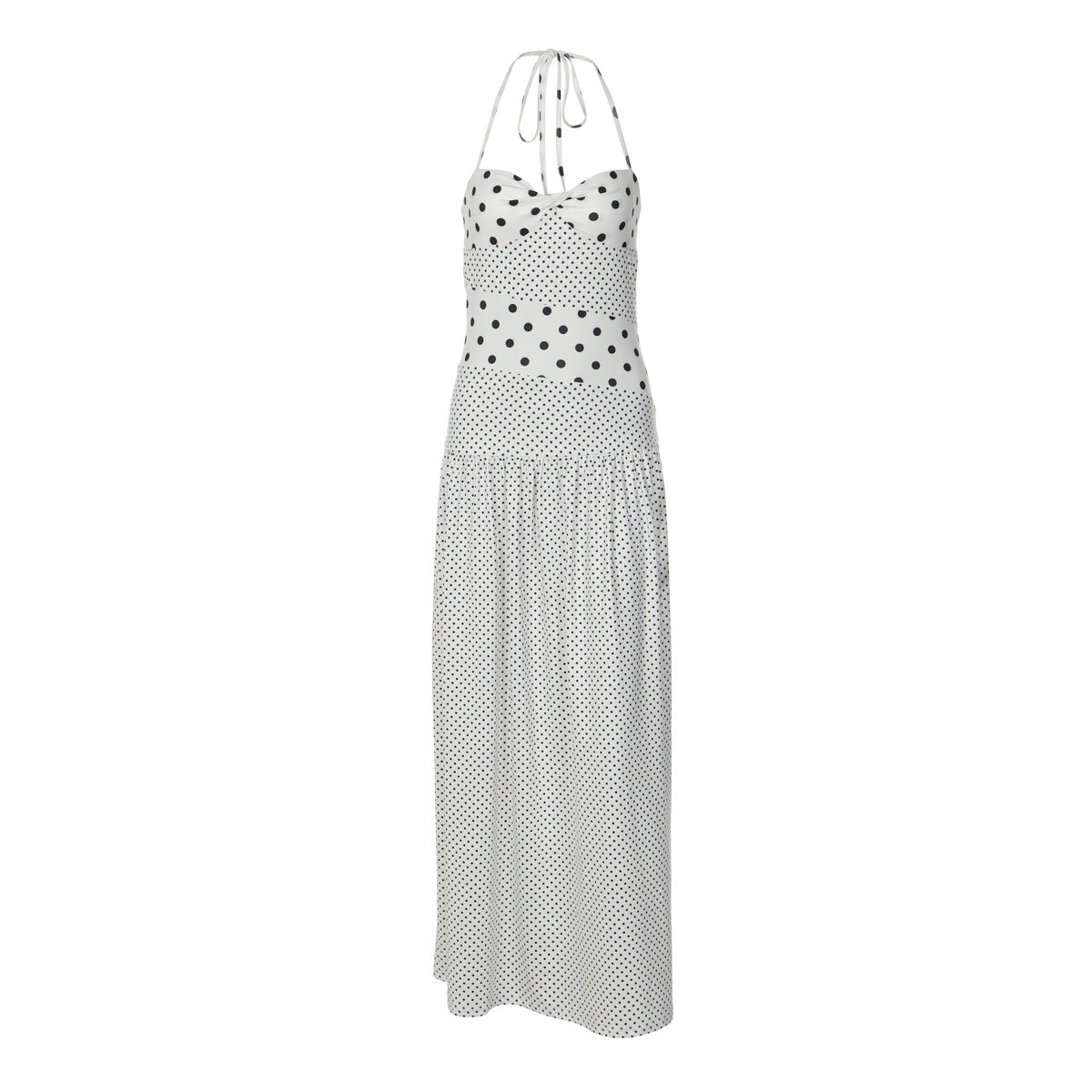 Damen Maxikleid mit verspielten Polka-Dots und schickem Halterdesign R&B