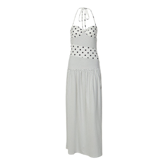 Damen Maxikleid mit verspielten Polka-Dots und schickem Halterdesign R&B