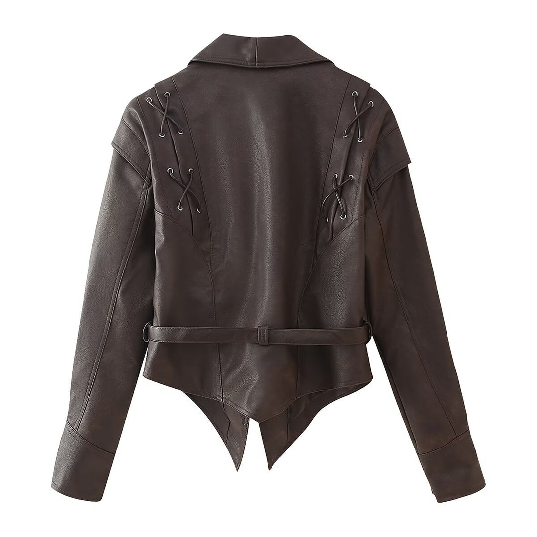 Damen Bikerjacke mit raffinierten Schnürdetails und tailliertem Schnitt R&B
