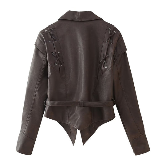 Damen Bikerjacke mit raffinierten Schnürdetails und tailliertem Schnitt R&B