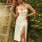 Damen Midikleid mit raffinierten Blumenmustern und seitlichem Schlitz R&B