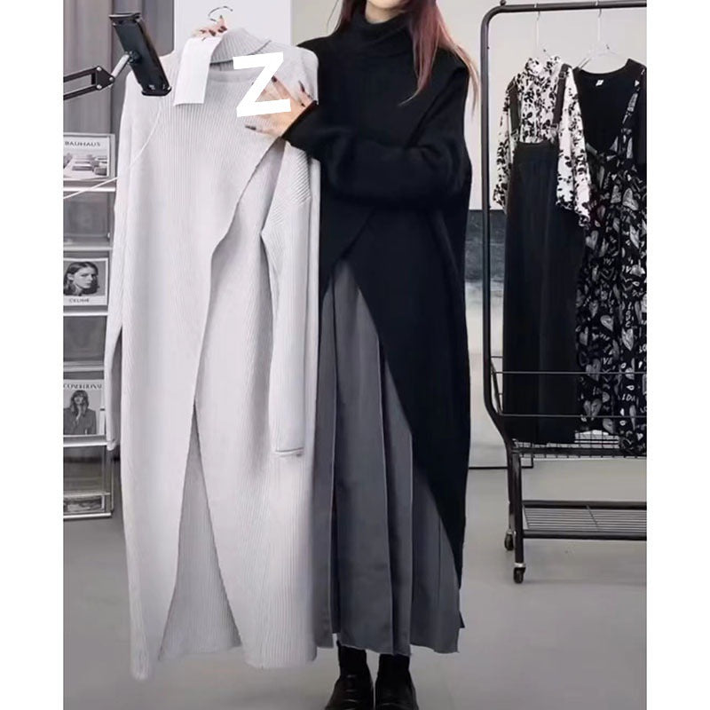 Damen Strickmantel mit hohem Kragen und asymmetrischem Schnitt R&B