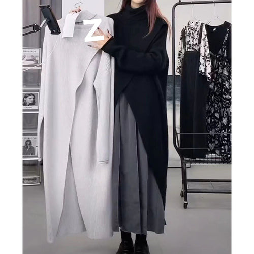 Damen Strickmantel mit hohem Kragen und asymmetrischem Schnitt R&B