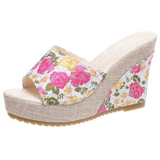 Damen Wedge-Sandalen mit floralem Muster und bequemer Fußbettgestaltung R&B
