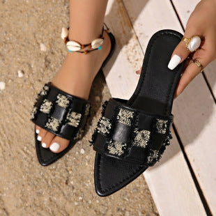 Damen modische Slipper mit stylischem Fransen-Design R&B