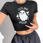 Damen Crop-Shirt mit verspieltem Geistermotiv R&B