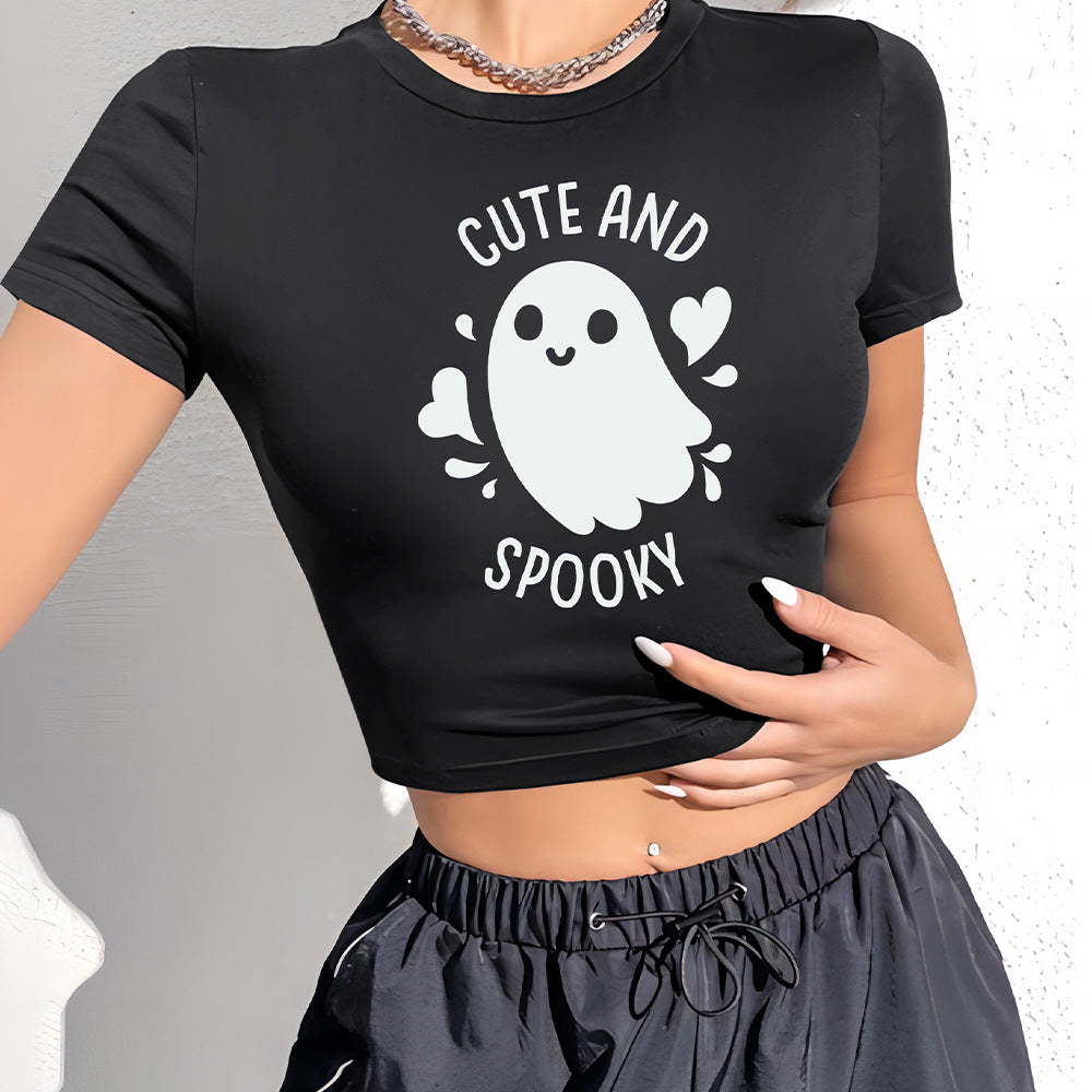 Damen Crop-Shirt mit verspieltem Geistermotiv R&B