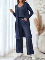 Damen Freizeit-Set mit weichem Langarm-Kimono und bequemen Hosen R&B