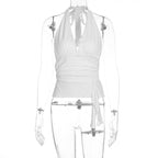 Damen elegantes Wickeloberteil mit Halterneck und Raffung R&B