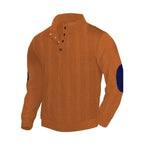 Herren nan lässiger Zopfstrickpullover mit verstärkter Knopfleiste und Wildleder-Ellenbogenpatches R&B