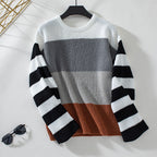 Damen modischer Pullover mit lässigem Streifenmuster und weitem Schnitt