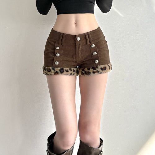 Damen Shorts mit eleganten Knopfdetails und trendigem Leopardenbesatz R&B