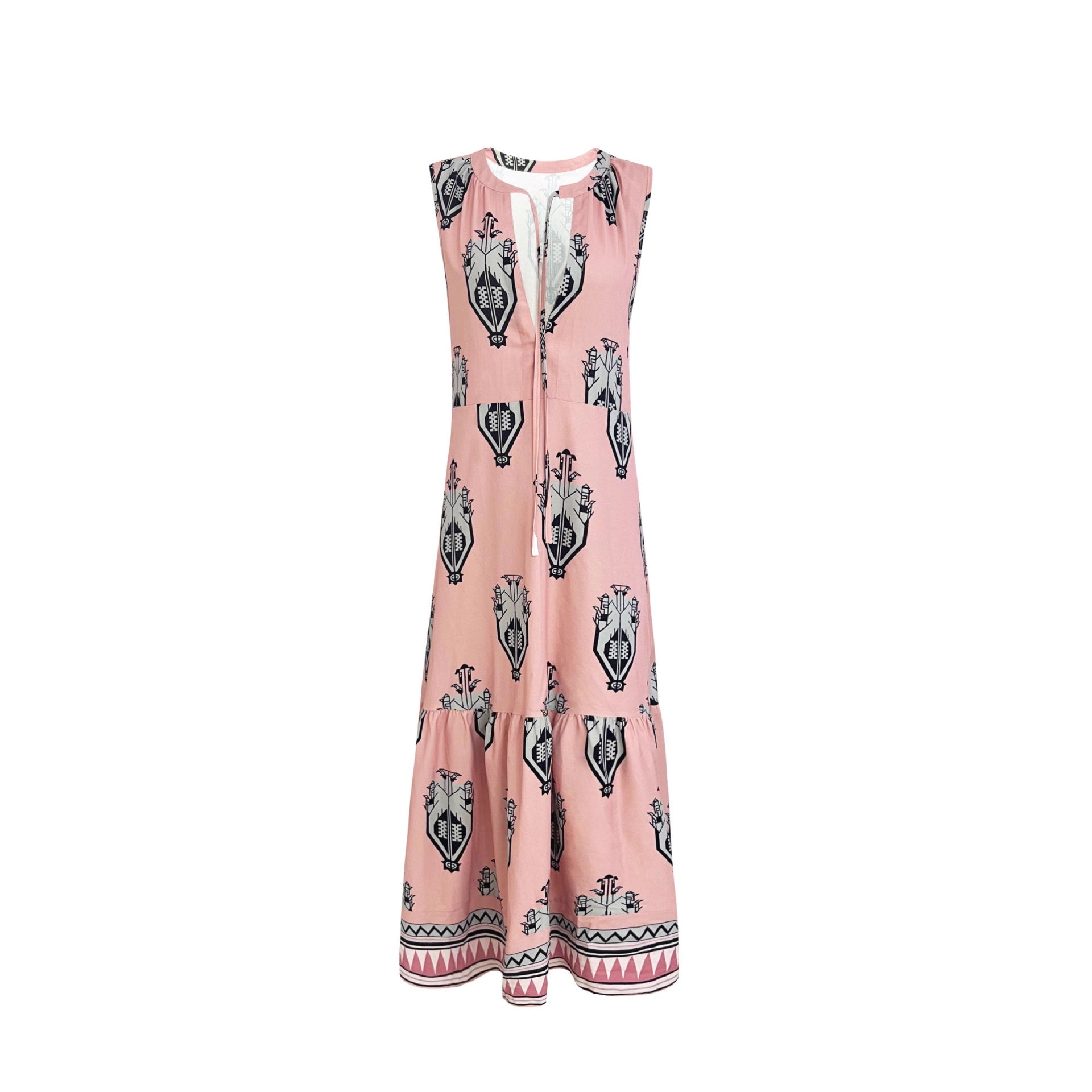 Damen Maxikleid mit elegantem floralem Muster und tiefem V-Ausschnitt R&B