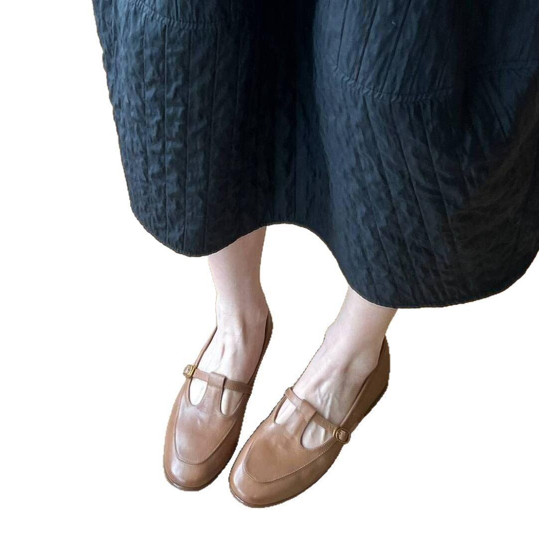 Damen elegante Mokassins mit dekorativem Riemen und glänzender Oberfläche R&B