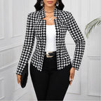 Damen modische Blazerjacke im Hahnentritt-Muster R&B