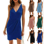 Damen Kurzes Wickelkleid mit V-Ausschnitt und asymmetrischem Saum R&B