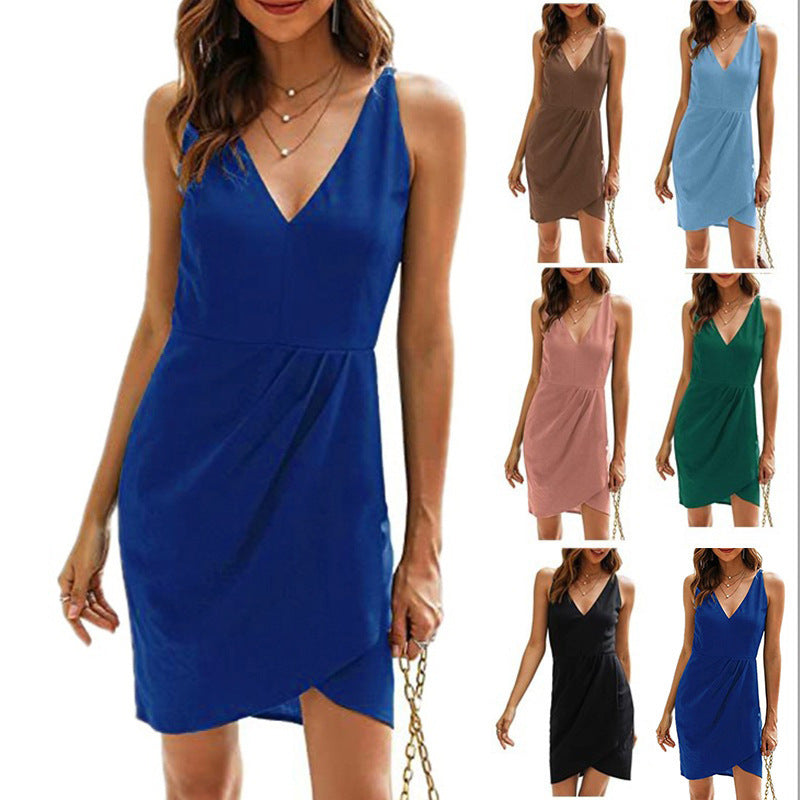 Damen Kurzes Wickelkleid mit V-Ausschnitt und asymmetrischem Saum R&B
