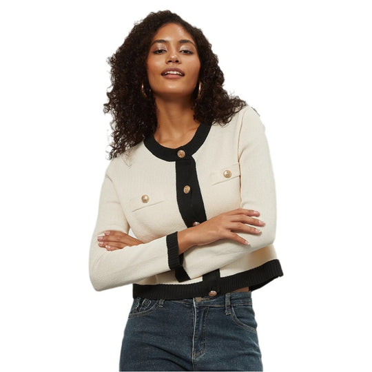 Damen Kurz geschnittene Strickjacke mit eleganten Knopf-Details R&B