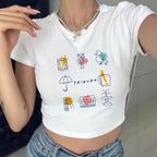 Damen Crop-T-Shirt mit kreativem Freizeitdesign R&B