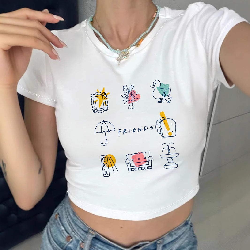 Damen Crop-T-Shirt mit kreativem Freizeitdesign R&B