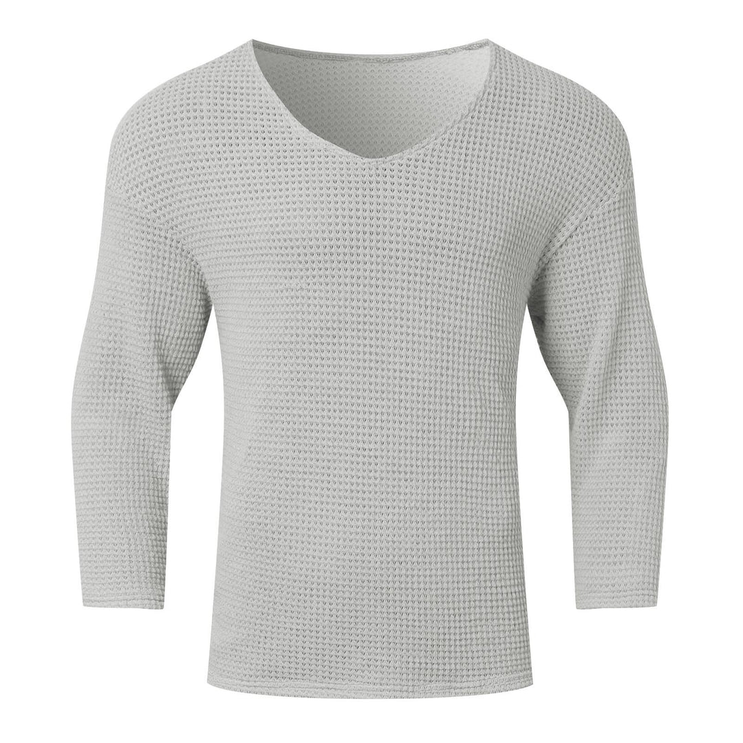 Herren nan strukturiertes Waffelstrick-Langarmshirt mit V-Ausschnitt und wärmendem Thermoeffekt R&B